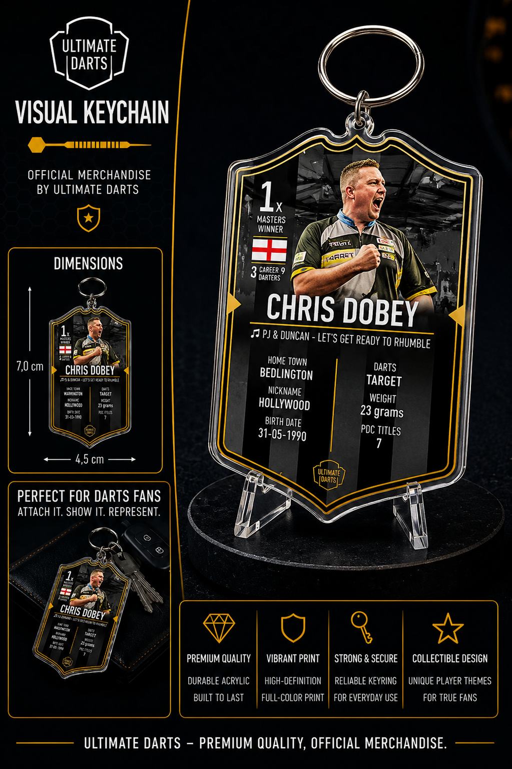 Ultimate Darts Chris Dobey Plexiglass Keychain