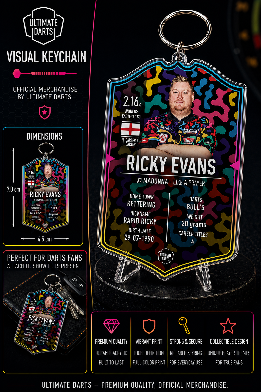 Ultimate Darts Ricky Evans Plexiglass Keychain