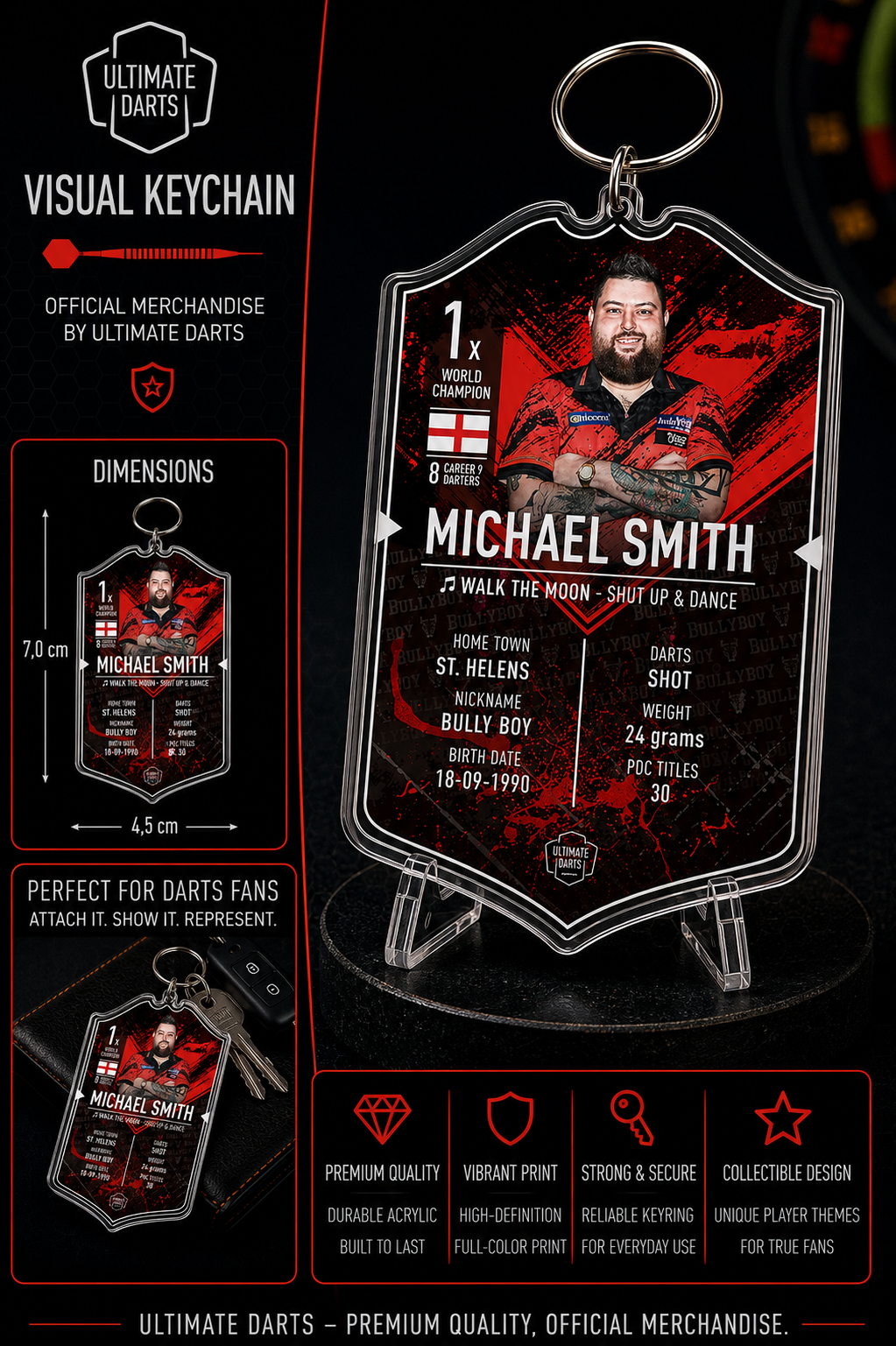 Ultimate Darts Michael Smith Plexiglass Keychain