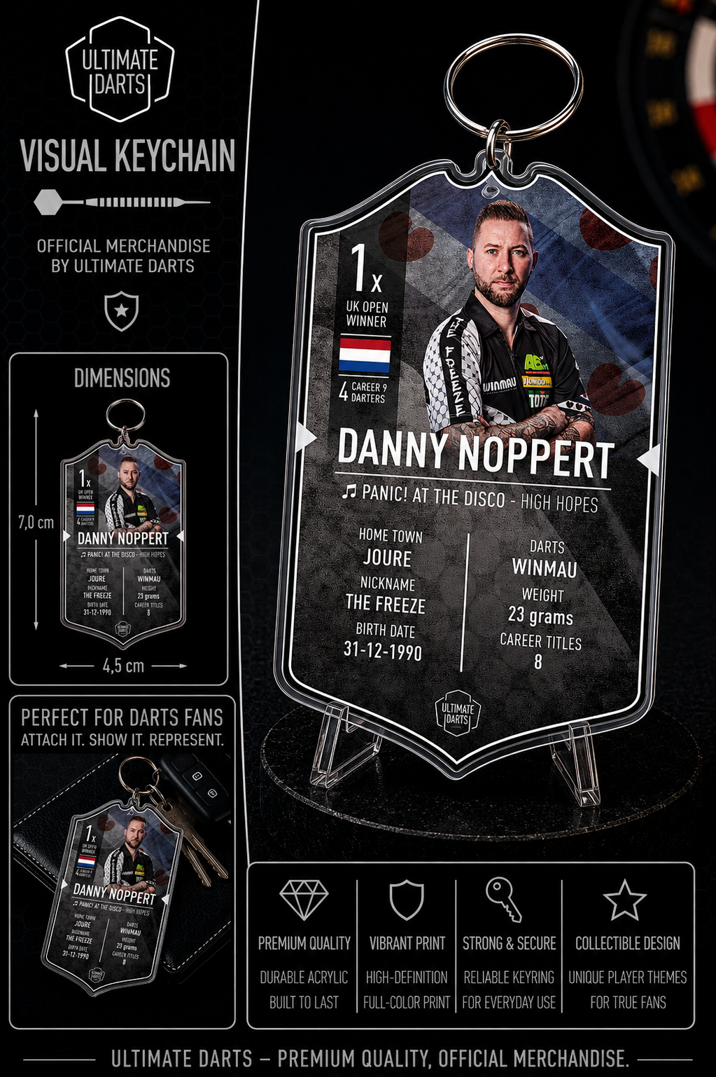 Ultimate Darts Danny Noppert Plexiglass Keychain