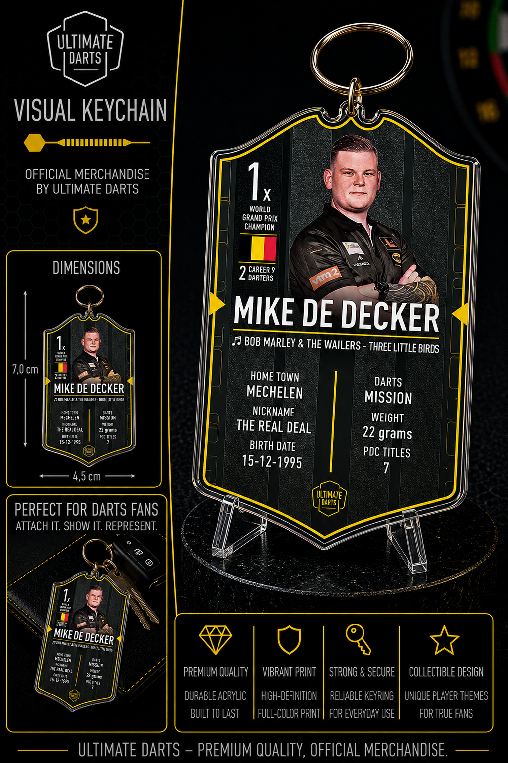 Ultimate Darts Mike de Decker Plexiglass Keychain