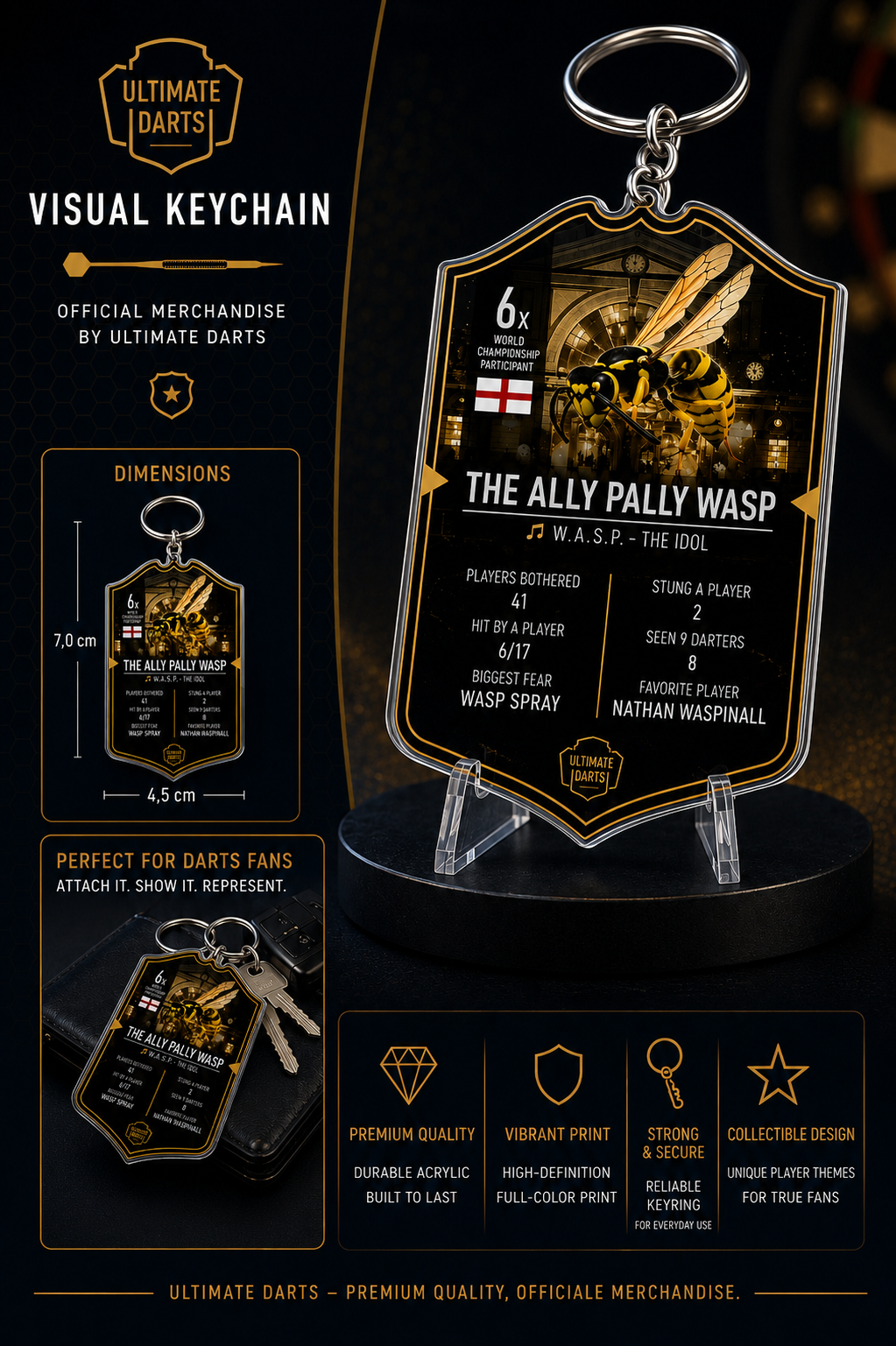 Ultimate Darts Ally Pally Wasp Plexiglass Keychain