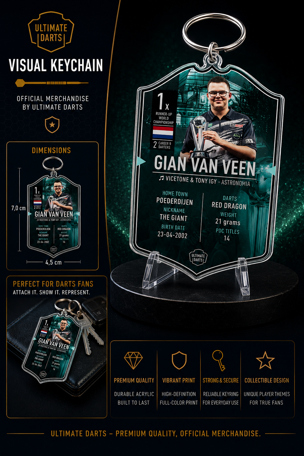 Ultimate Darts Gian van Veen Runner-Up World Championship 2026 Plexiglass Keychain
