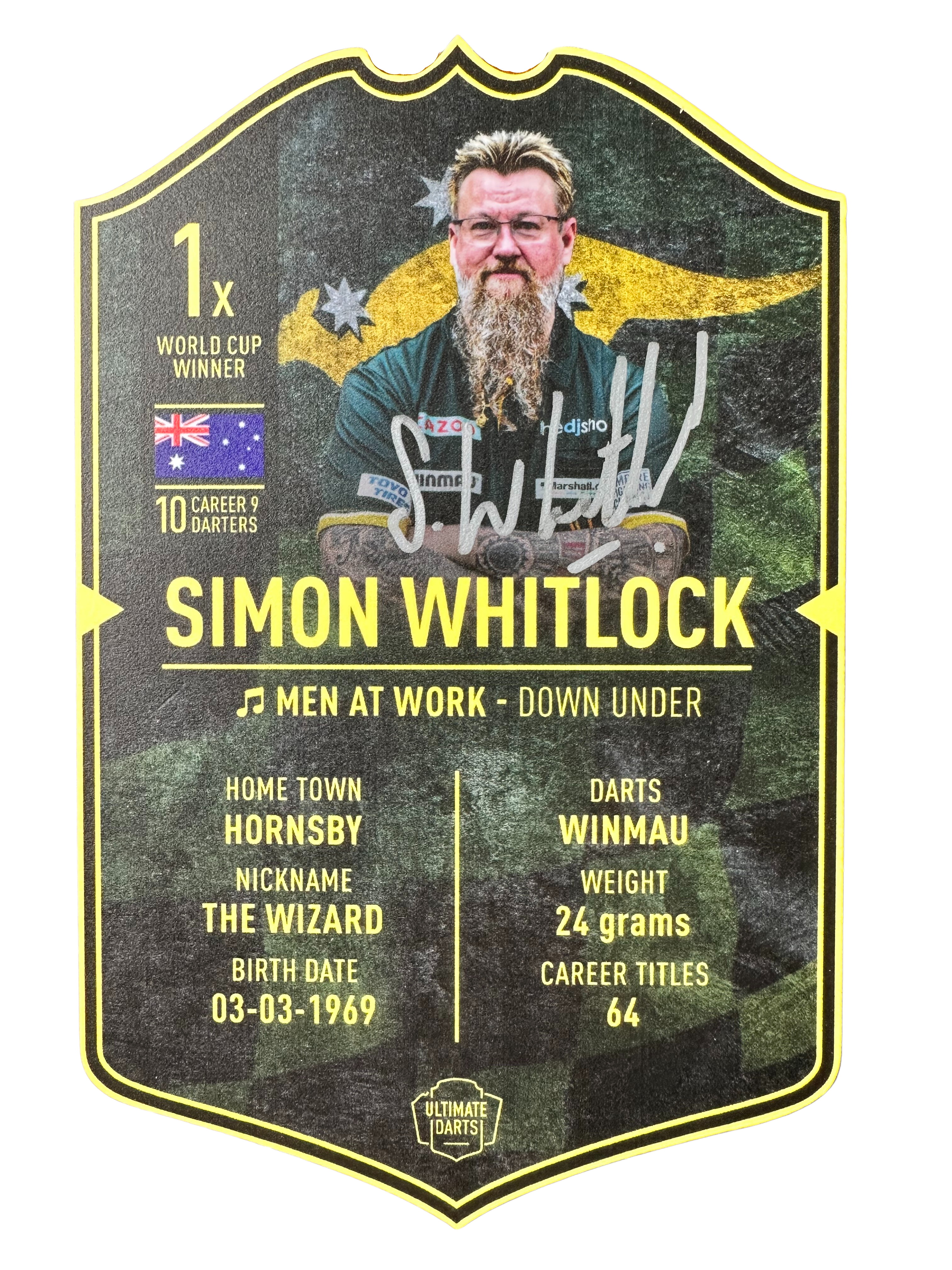 Signed Simon Whitlock Small Ultimate Darts Card