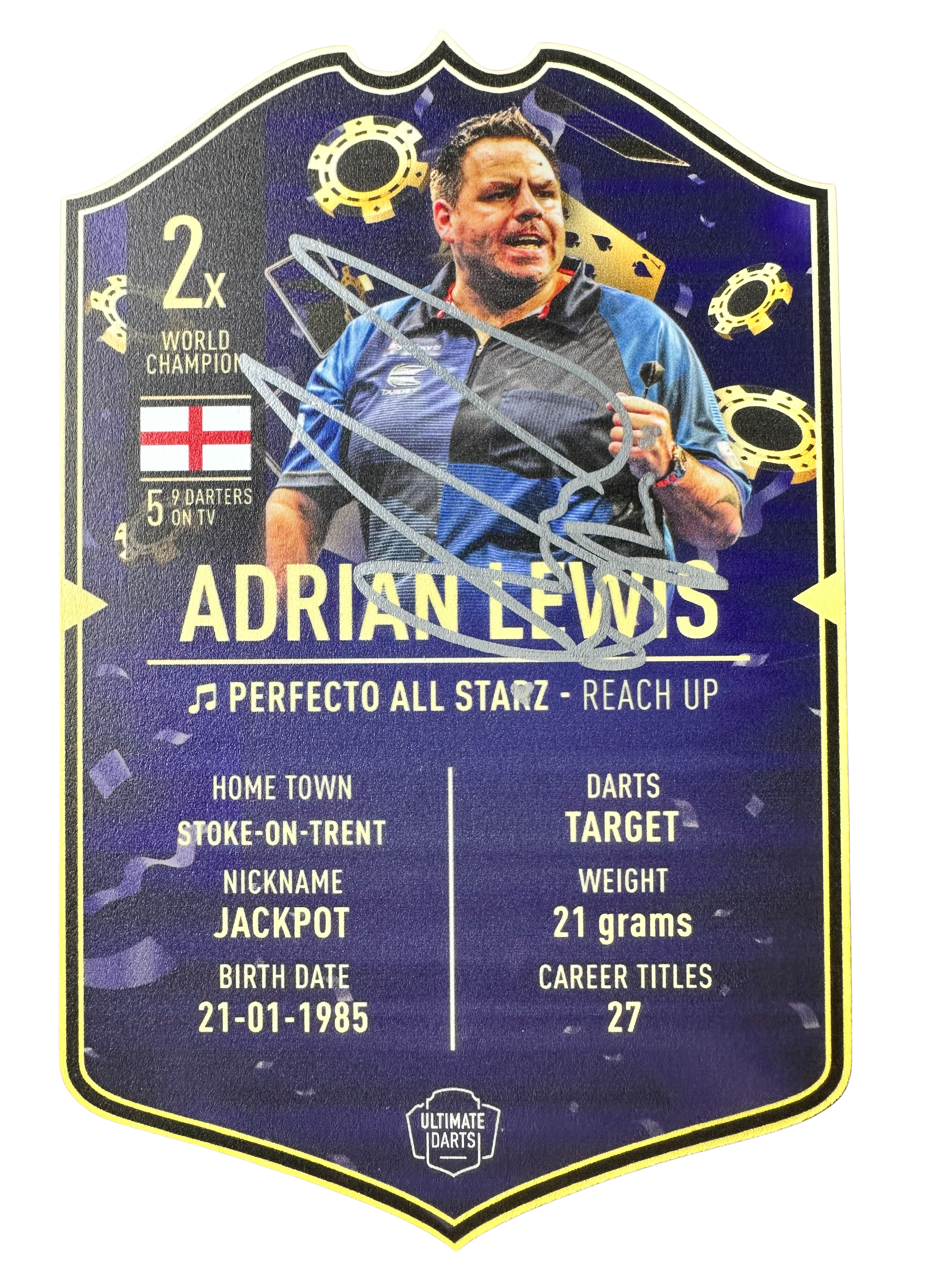 Signed Adrian Lewis Small Ultimate Darts Card