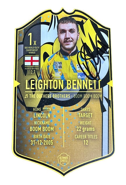 Leighton Bennett Signed Mini Ultimate Darts Card