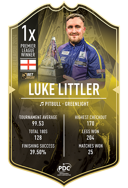 LUKE LITTLER PREMIER LEAGUE CHAMPION 2024 ULTIMATE DARTS CARD