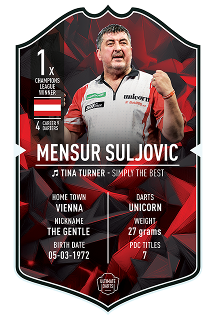 Exklusive Mensur Suljovic *signierte* Mini Ultimate Darts-Karte