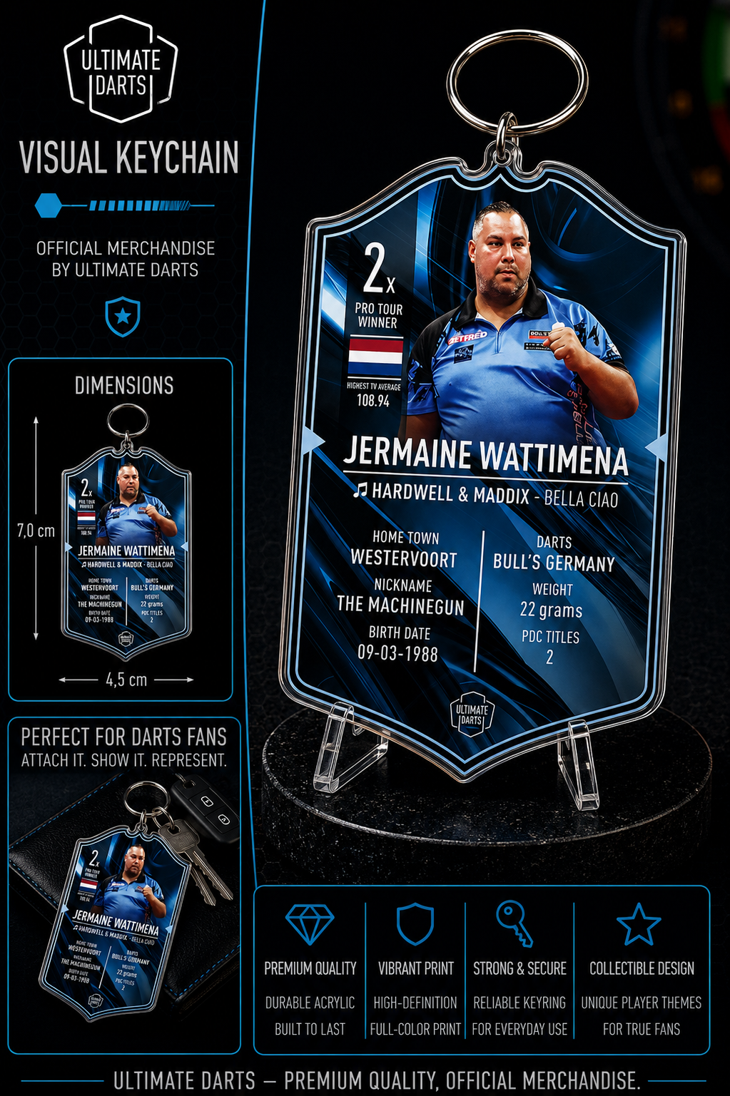 Ultimate Darts Jermaine Wattimena Plexiglass Keychain