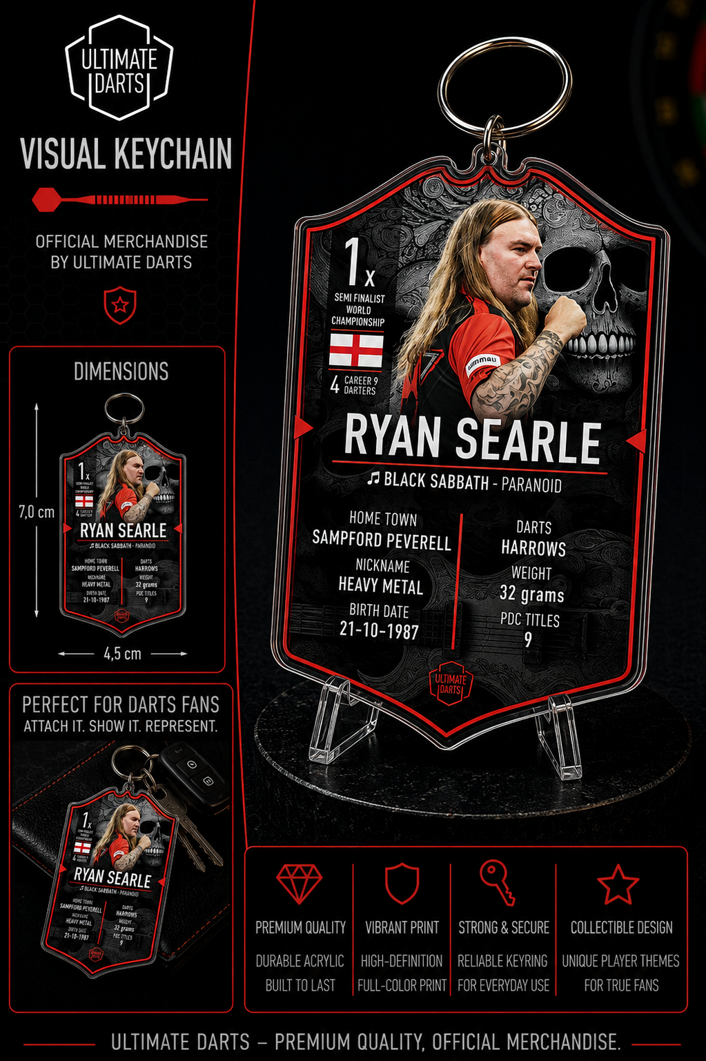 Ultimate Darts Ryan Searle Plexiglass Keychain