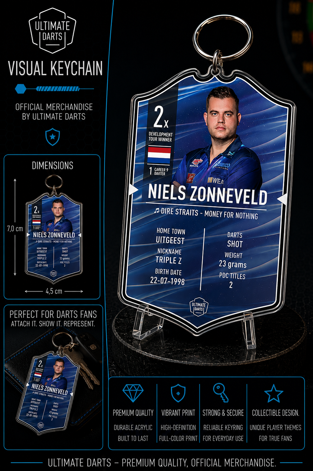 Ultimate Darts Niels Zonneveld Plexiglass Keychain