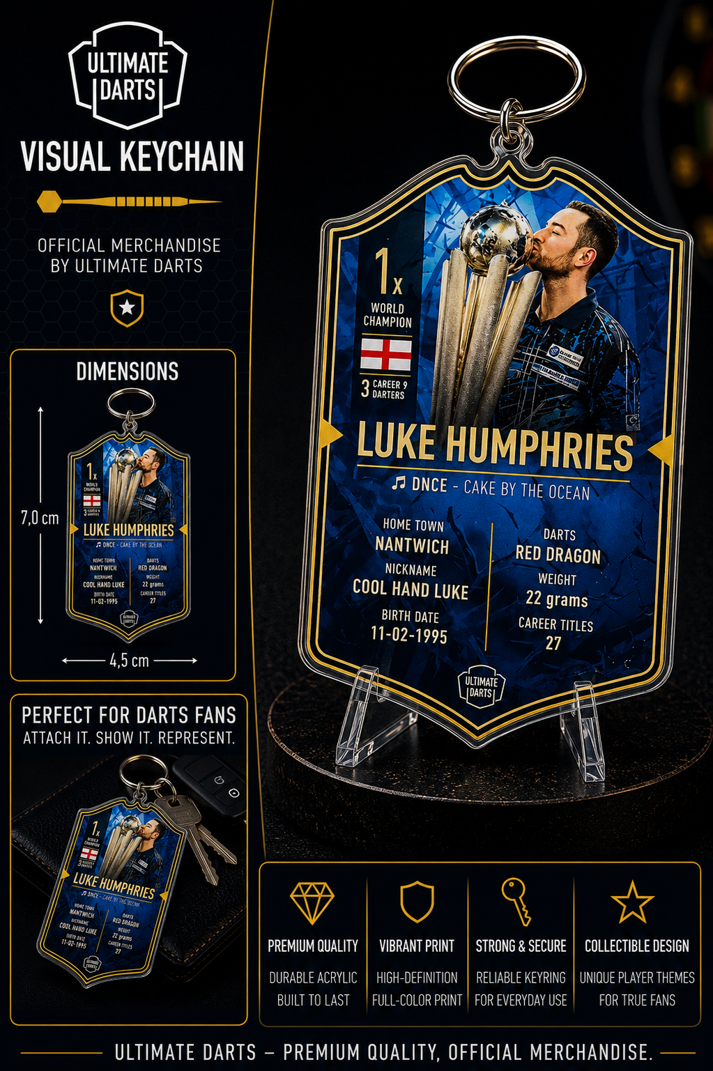Ultimate Darts Luke Humphries World Champion 2024 Plexiglass Keychain