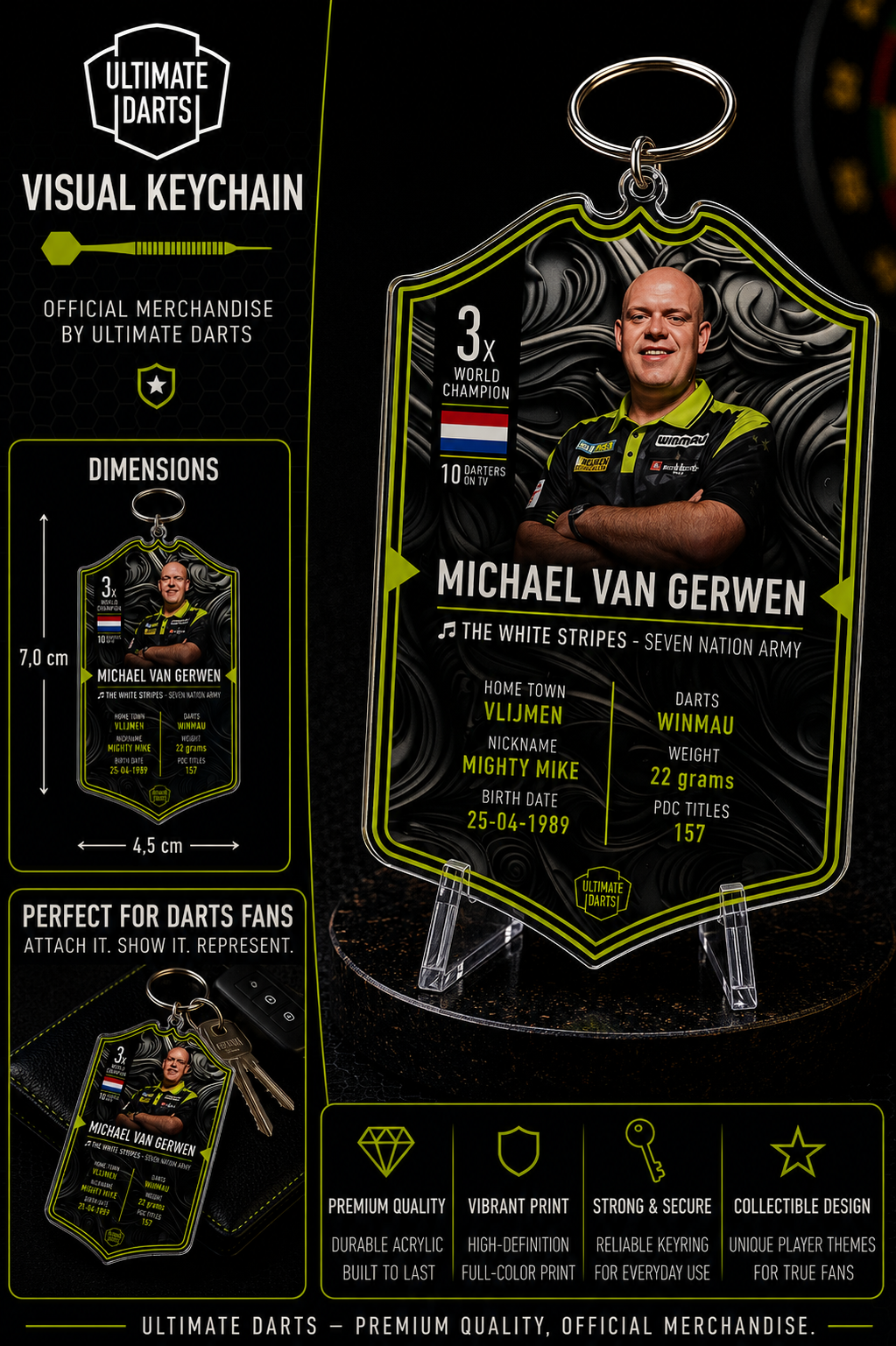 Ultimate Darts Michael van Gerwen Plexiglass Keychain