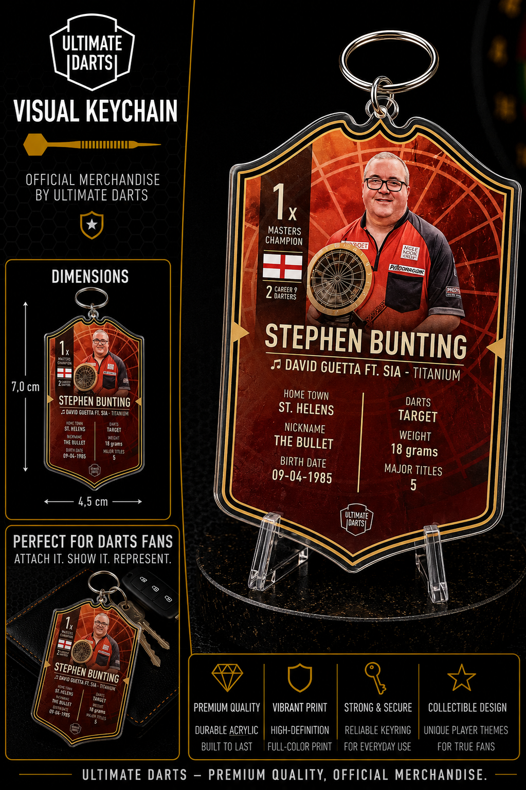 Ultimate Darts Stephen Bunting Plexiglass Keychain