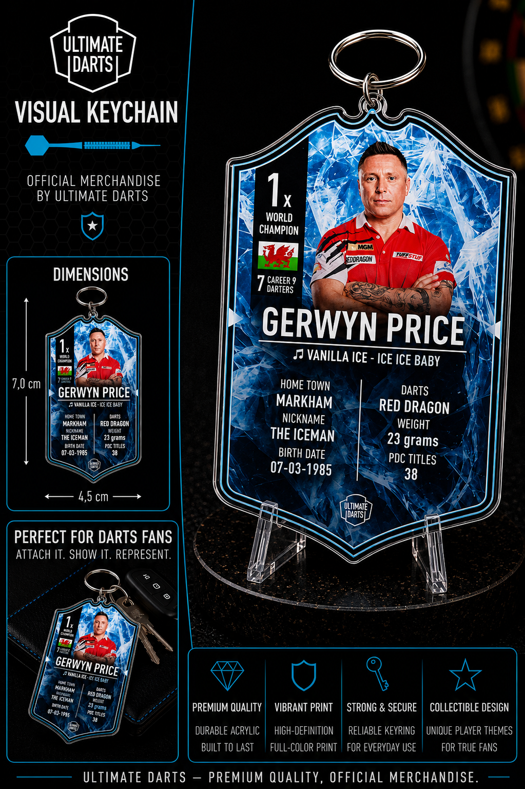 Ultimate Darts Gerwyn Price Plexiglass Keychain