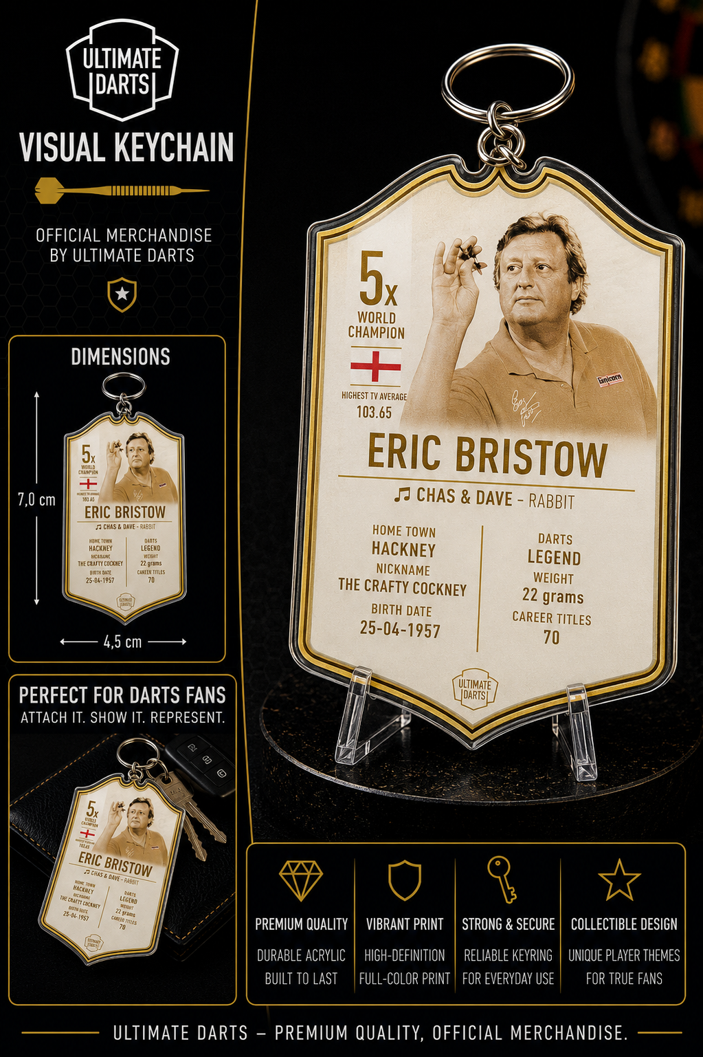Ultimate Darts Eric Bristow The Immortals Plexiglass Keychain