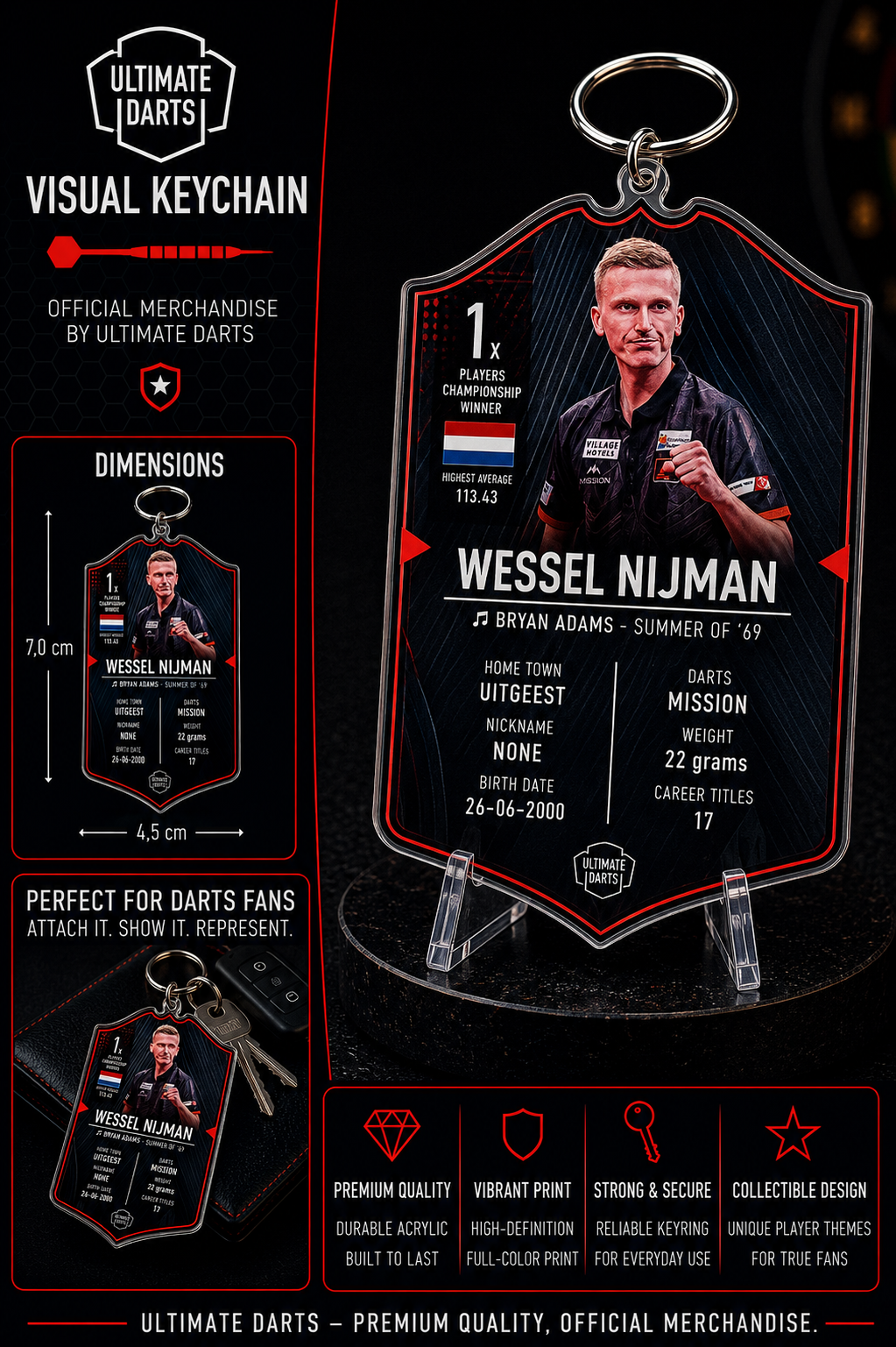 Ultimate Darts Wessel Nijman Plexiglass Keychain