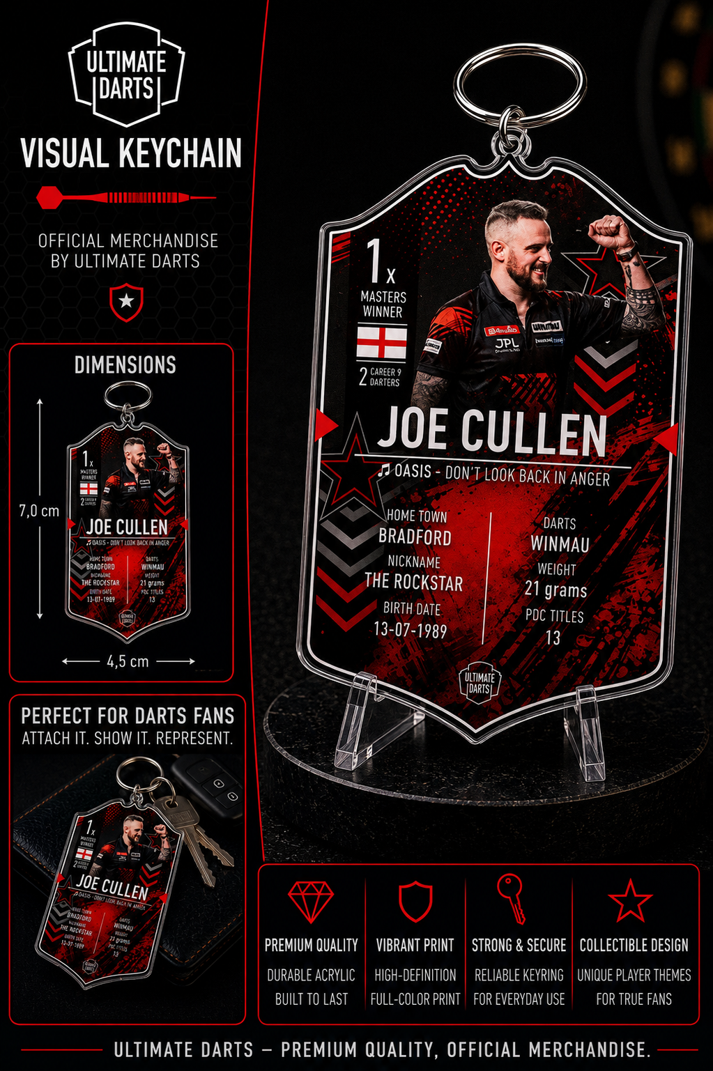 Ultimate Darts Joe Cullen Plexiglass Keychain