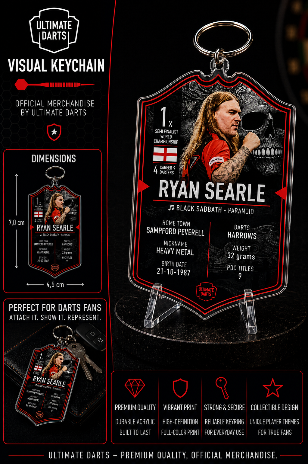Ultimate Darts Ryan Searle Plexiglass Keychain