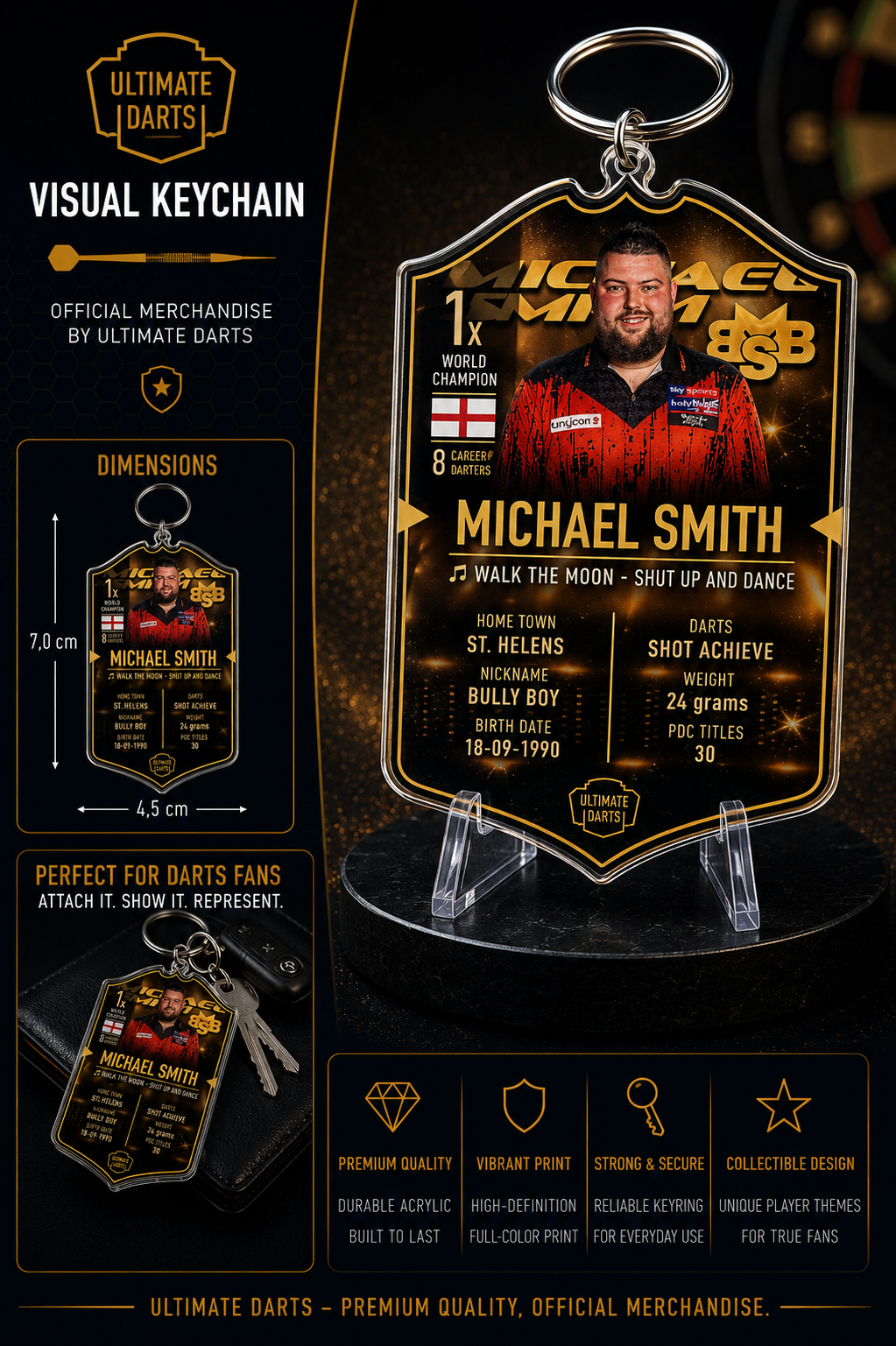 Ultimate Darts Michael Smith Plexiglass Keychain
