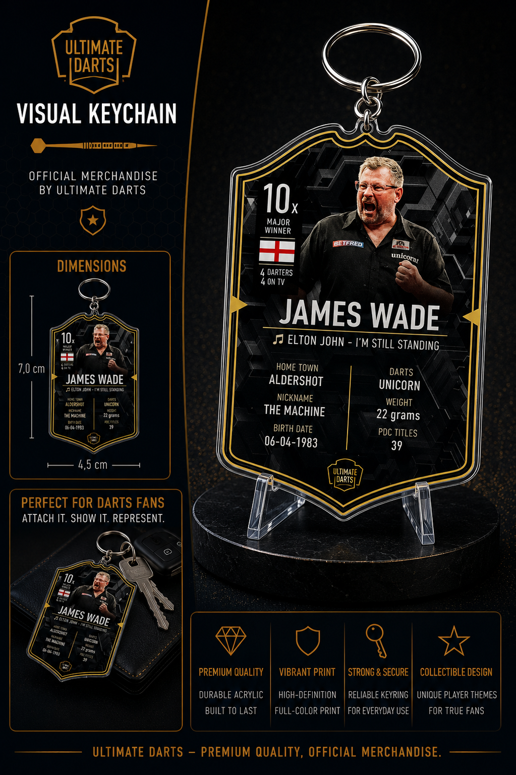 Ultimate Darts James Wade Plexiglass Keychain