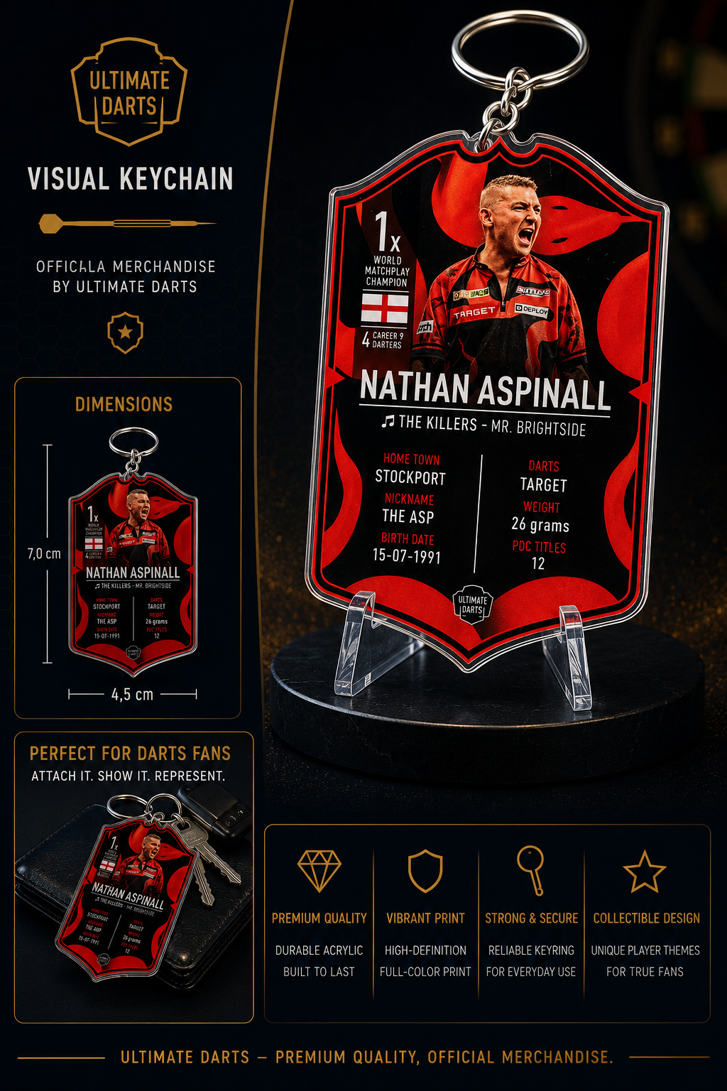 Ultimate Darts Nathan Aspinall 2025 Plexiglass Keychain