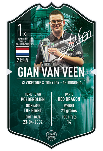 SIGNED GIAN VAN VEEN RUNNER UP 2026 Ultimate MINI Darts Card