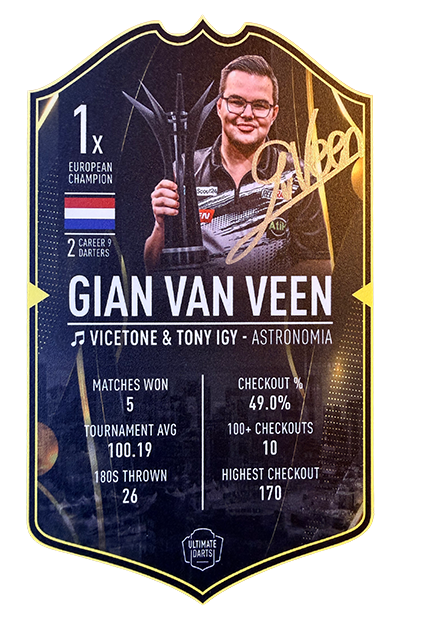 SIGNED Gian van Veen EUROPEAN CHAMPION 2025 Mini Ultimate Darts Card