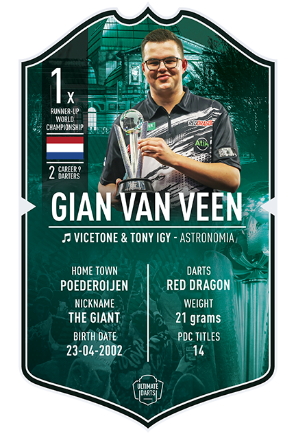 GIAN VAN VEEN RUNNER UP WORLD CHAMPIONSHIP 2026 ULTIMATE DARTS CARD
