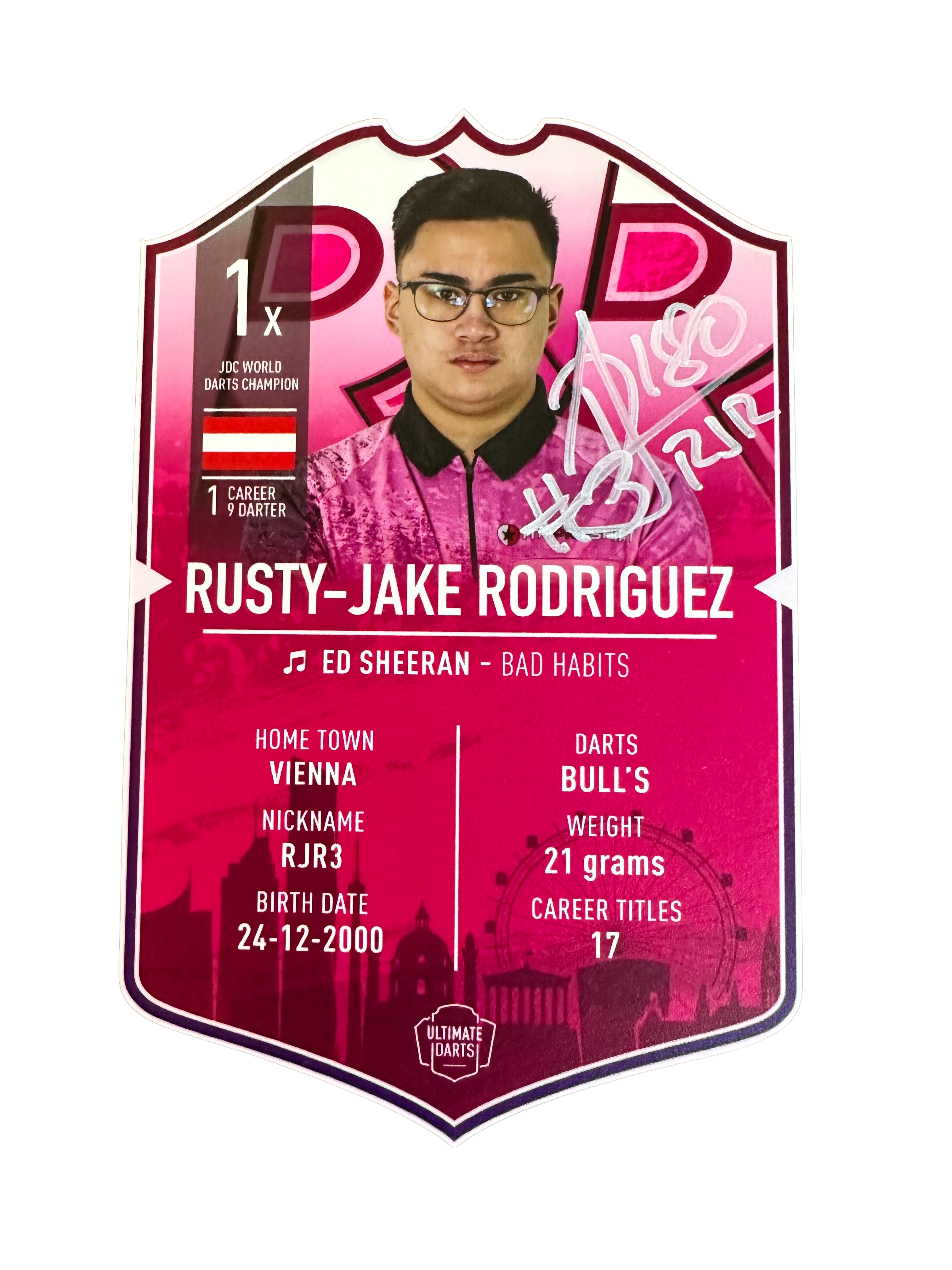 Signed Rusty-Jake Rodriguez Small Ultimate Darts Card
