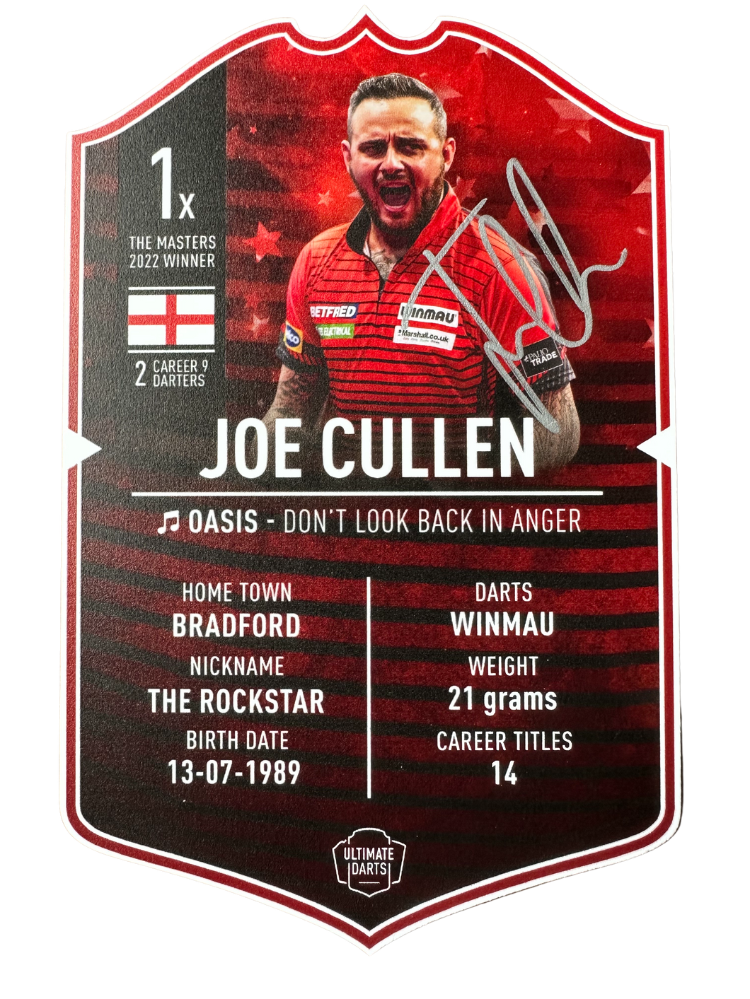 Signed Joe Cullen Small Ultimate Darts Card