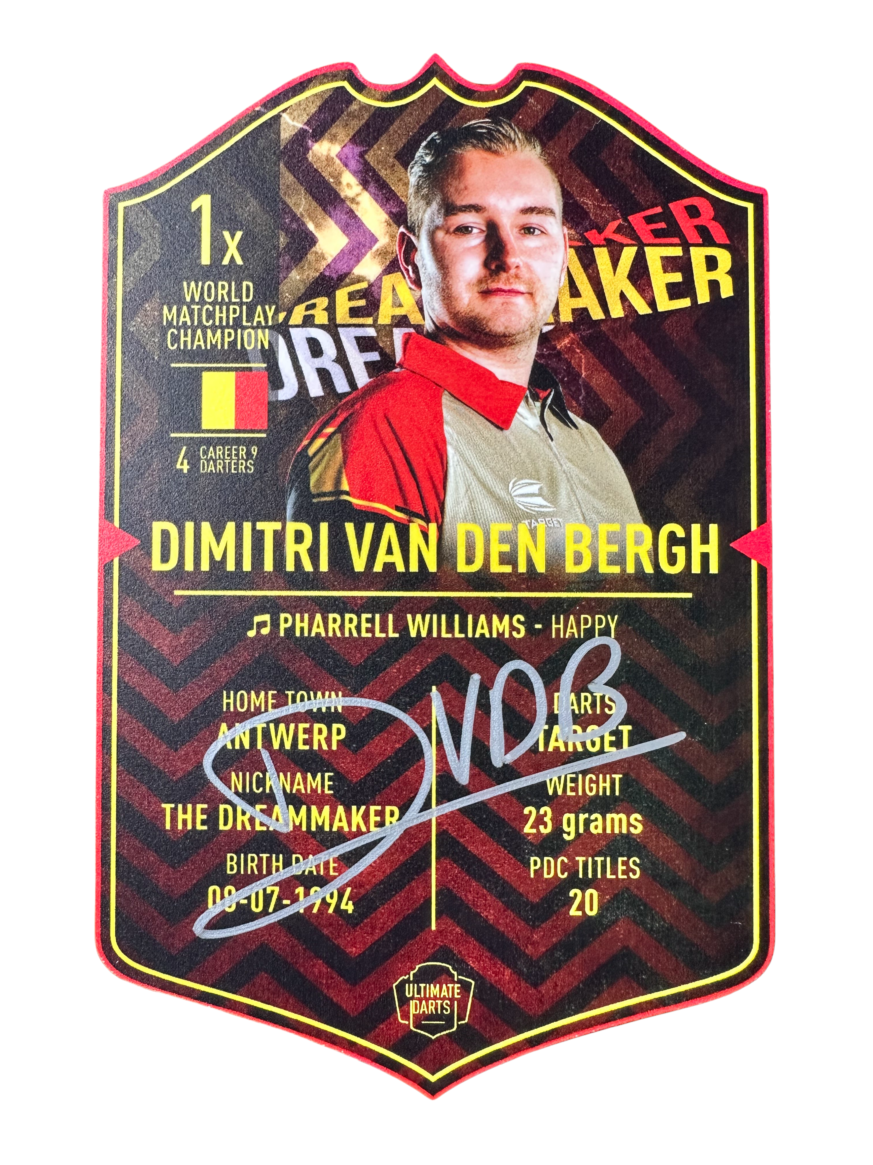 Signed Dimitri van den Bergh Small Ultimate Darts Card