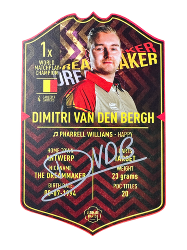 Signed Dimitri van den Bergh Small Ultimate Darts Card