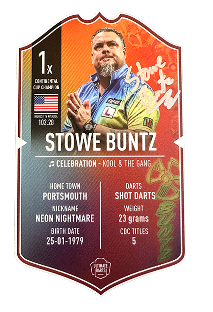 Stowe Buntz Signed Ultimate Darts Card