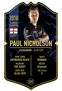 PAUL NICHOLSON ULTIMATE DARTS CARD - Ultimate Darts